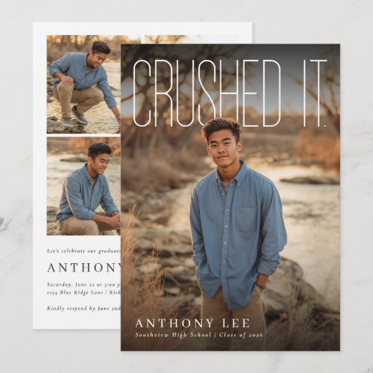 Crushed It PhotoPop Graduation Party Kaart (Voorkant / Achterkant)