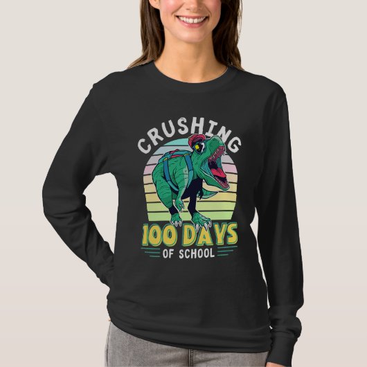 Crushing 100 Days of School Dinosaur Rex Dino Boys T-shirt (Voorkant)