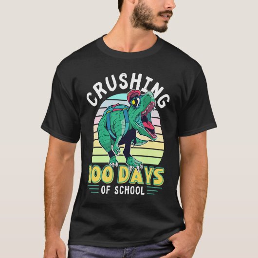 Crushing 100 Days of School Dinosaur Rex Dino Boys T-shirt (Voorkant)