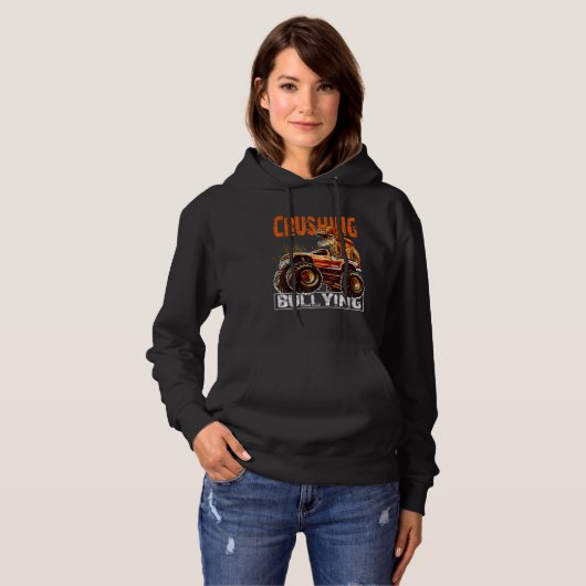 Crushing Bullying Dinosaur Trex Truck Oranje Eenhe Hoodie (Voorkant volledig)