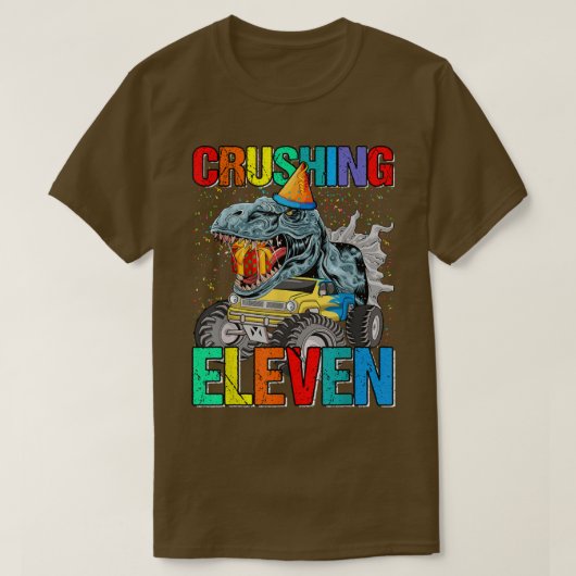 Crushing Eleven Birthday Monster Truck Dinosaur  T-shirt (Design voorkant)