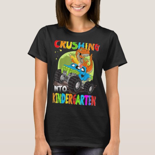 Crushing Into Kindergarten Monster Truck Dinosaur  T-shirt (Voorkant)