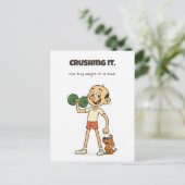 Crushing It – Funny Gym Briefkaart met Nino & Dog (Staand voorkant)