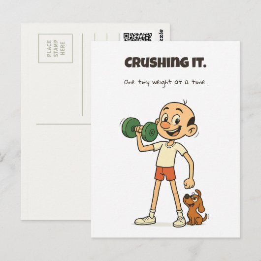 Crushing It – Funny Gym Briefkaart met Nino & Dog (Voorkant / Achterkant)