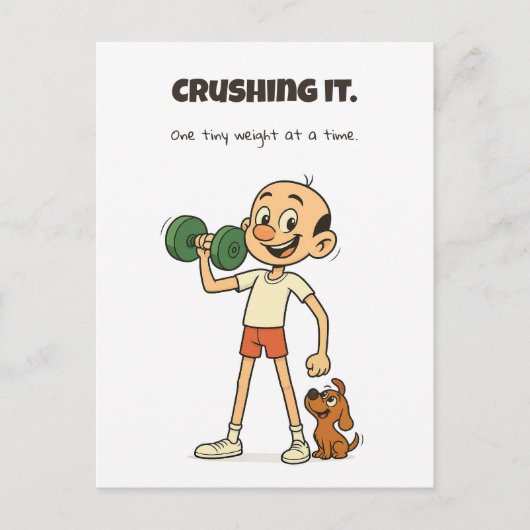 Crushing It – Funny Gym Briefkaart met Nino & Dog (Voorkant)
