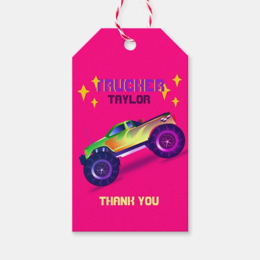 Crushing It MONSTER TRUCK Meisjes Roze Dank je Cadeaulabel (Voorkant)