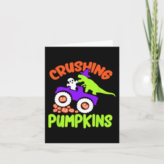 Crushing Pumpkins Lazy Halloween Costume Cute Dino Kaart (Voorkant)