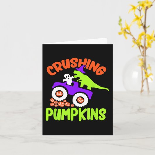 Crushing Pumpkins Lazy Halloween Costume Cute Dino Kaart (Gele Bloem)