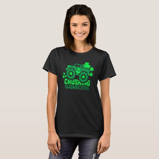 Crushing Shamrocks Monster Truck Irish St Patrick T-shirt (Voorkant volledig)