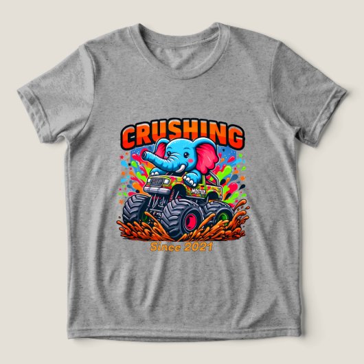 Crushing Since 2021 – Cute Elephant with Truck Tri-Blend Shirt (Design voorkant)