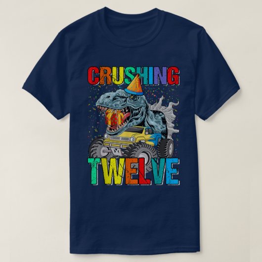 Crushing Twelve Birthday Monster Truck Dinosaur T-shirt (Design voorkant)