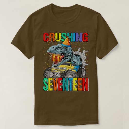 Crushing zeventien Birthday Monster Truck Dinosaur T-shirt (Design voorkant)