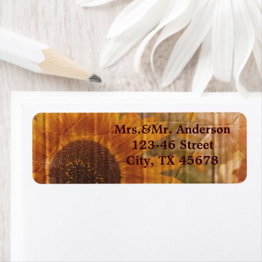 crustisch karton - zonnebloembruiloft etiket (Insitu)