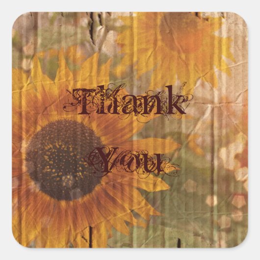 crustisch karton - zonnebloembruiloft vierkante sticker (Voorkant)