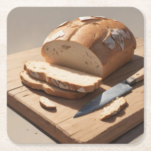 Crusty Bread and Slices op houten plank Kartonnen Onderzetters