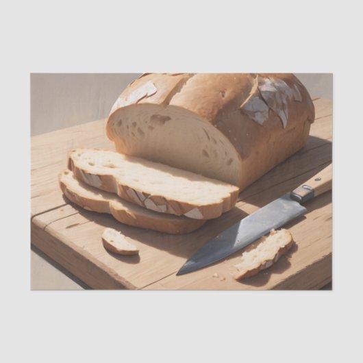 Crusty Bread and Slices op houten plank Tissuepapier (Voorkant)