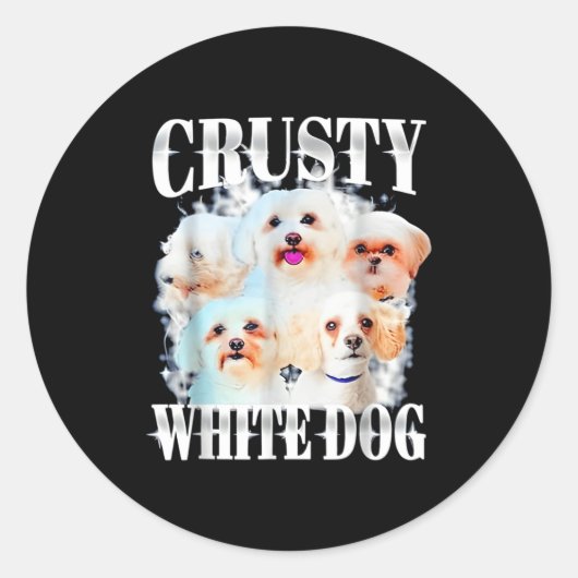 Crusty White Dog Funny For Men Women  Ronde Sticker (Voorkant)