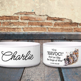 "Cry Havoc" Quote Minimalistische Waterverf Honden Voerbakje