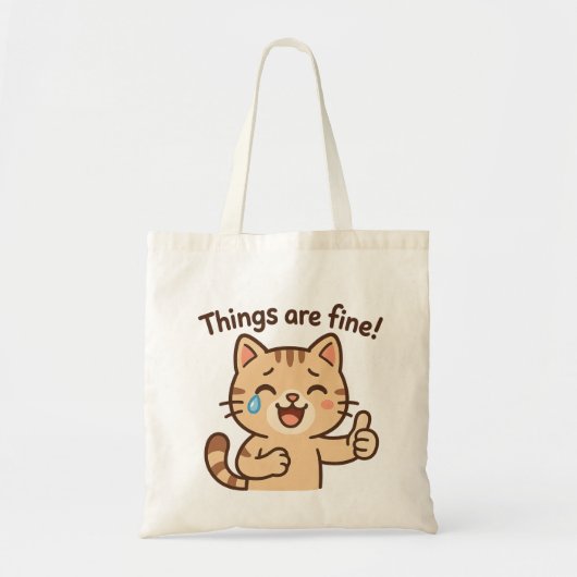 Crying Cat Sticker - "Het gaat goed!" grappig Tote Bag (Voorkant)