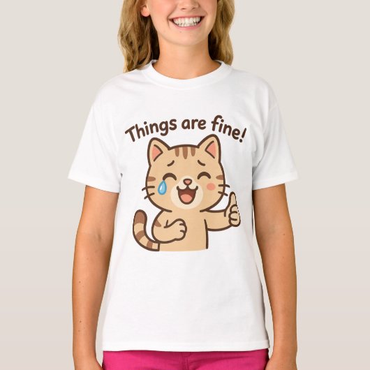 Crying Cat Sticker - "Het gaat goed!" grappige kar T-shirt (Voorkant)