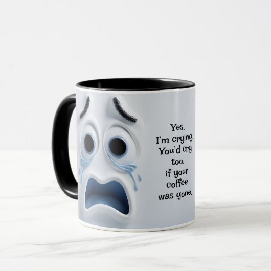 Crying Coffee? Add Name Message, Expressive Face Mok (Voorkant links)