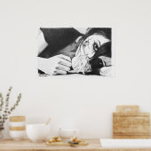 Crying girl with rose Surreal drawing art Poster (Keuken)