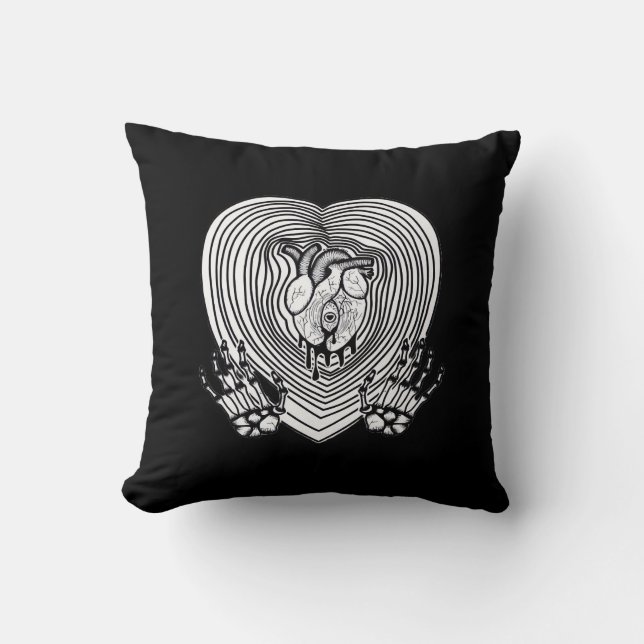 Crying Heart Classic - Skelet Handen Hart Kussen (Voorkant)