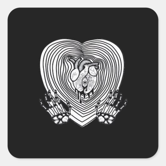 Crying Heart Classic - Skelet Handen Hart Vierkante Sticker (Voorkant)