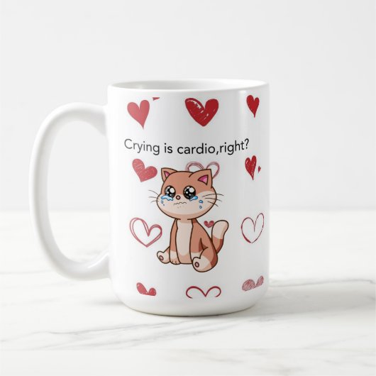 Crying Is Cardio, Right? | Cute Crying Cat Design Koffiemok (Links)