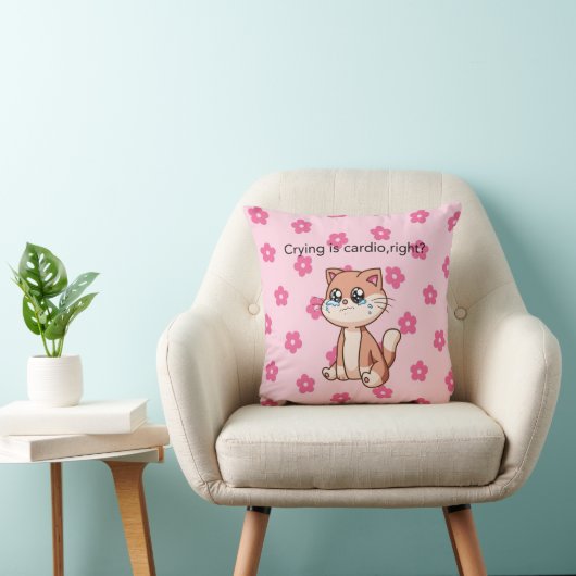 Crying Is Cardio, Right? | Cute Crying Cat Pillow Kussen (Stoel)
