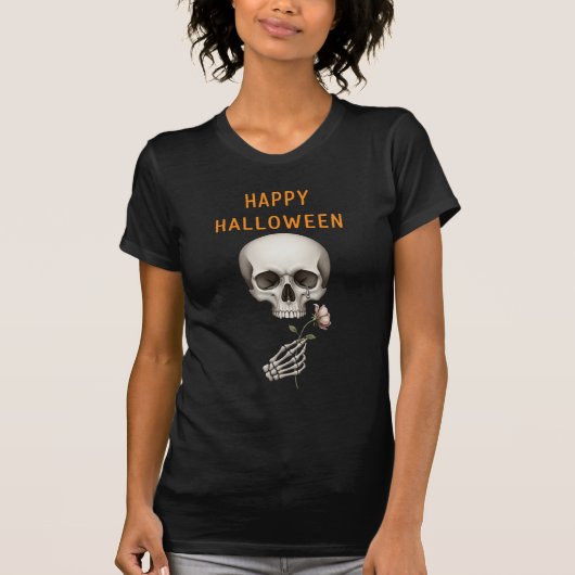Crying Skeleton met een Roos Halloween T-shirt (Voorkant)