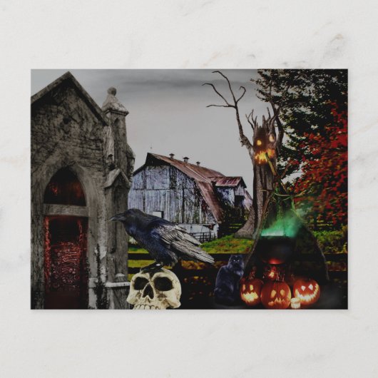 *~* Crypt Raven Witch Skulls HALLOWEEN Briefkaart (Voorkant)