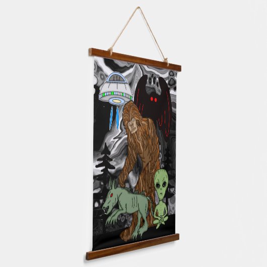 Cryptid Big Foot, Alien, Chupacabra, Mothman Hangend Wandkleed (Gebogen)