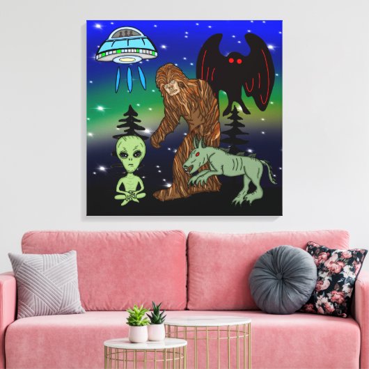 Cryptid Big Foot Alien Mothman UFO Chupacabra Canvas Afdruk (Insitu (Woonkamer))
