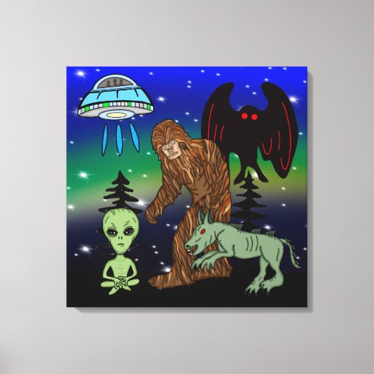 Cryptid Big Foot Alien Mothman UFO Chupacabra Canvas Afdruk (Voorkant)
