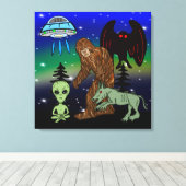 Cryptid Big Foot Alien Mothman UFO Chupacabra Canvas Afdruk (Insitu (Houten vloer))