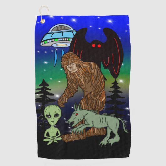 Cryptid Big Foot Alien Mothman UFO Chupacabra Golfhanddoek (Voorkant)