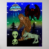 Cryptid Big Foot Alien Mothman UFO Chupacabra Poster (Voorkant)