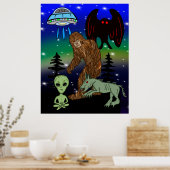 Cryptid Big Foot Alien Mothman UFO Chupacabra Poster (Keuken)