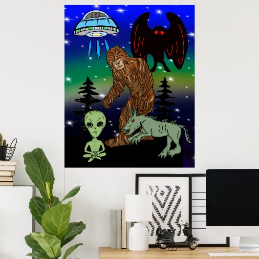 Cryptid Big Foot Alien Mothman UFO Chupacabra Poster (Thuiskantoor)