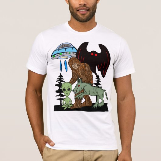 Cryptid Big Foot Alien Mothman UFO Chupacabra T-shirt (Voorkant)