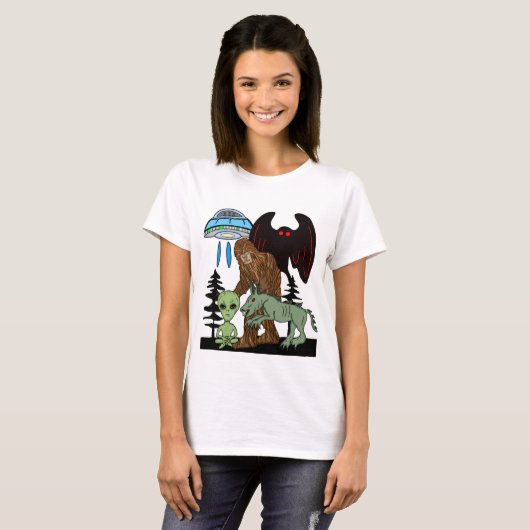 Cryptid Big Foot Alien Mothman UFO Chupacabra T-shirt (Voorkant volledig)