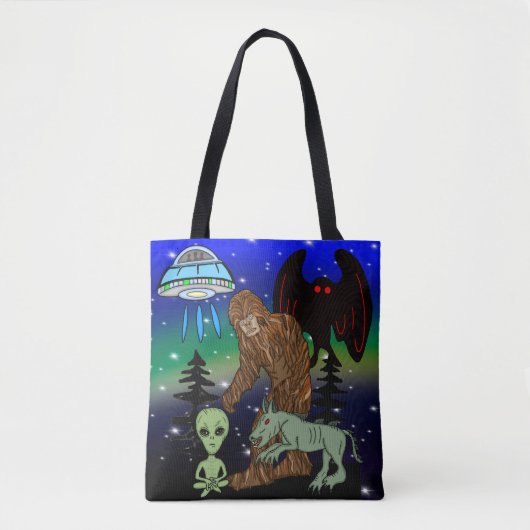 Cryptid Big Foot Alien Mothman UFO Chupacabra Tote Bag (Voorkant)