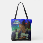 Cryptid Big Foot Alien Mothman UFO Chupacabra Tote Bag (Achterkant)