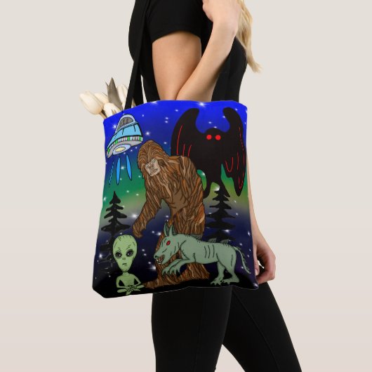 Cryptid Big Foot Alien Mothman UFO Chupacabra Tote Bag (Dichtbij)