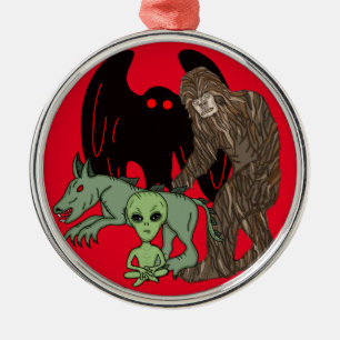 Cryptid Big foot, Chupacabra, Mothman, Alien Metalen Ornament