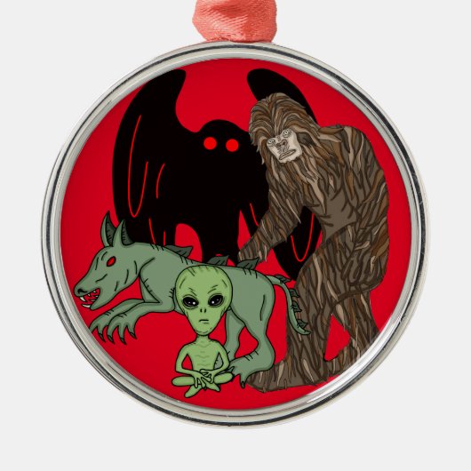 Cryptid Big foot, Chupacabra, Mothman, Alien Metalen Ornament (Voorkant)