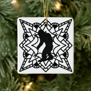 Cryptid Big foot, Sasquatch in een Mandala Keramisch Ornament