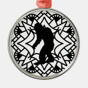 Cryptid Big foot, Sasquatch in een Mandala Metalen Ornament