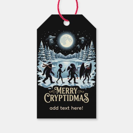 Cryptid Kerst Bigfoot Alien Mothman Cadeaubijslab  Cadeaulabel (Voorkant)